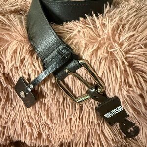 Michael Kors Black Leather Belt with Silver Accent